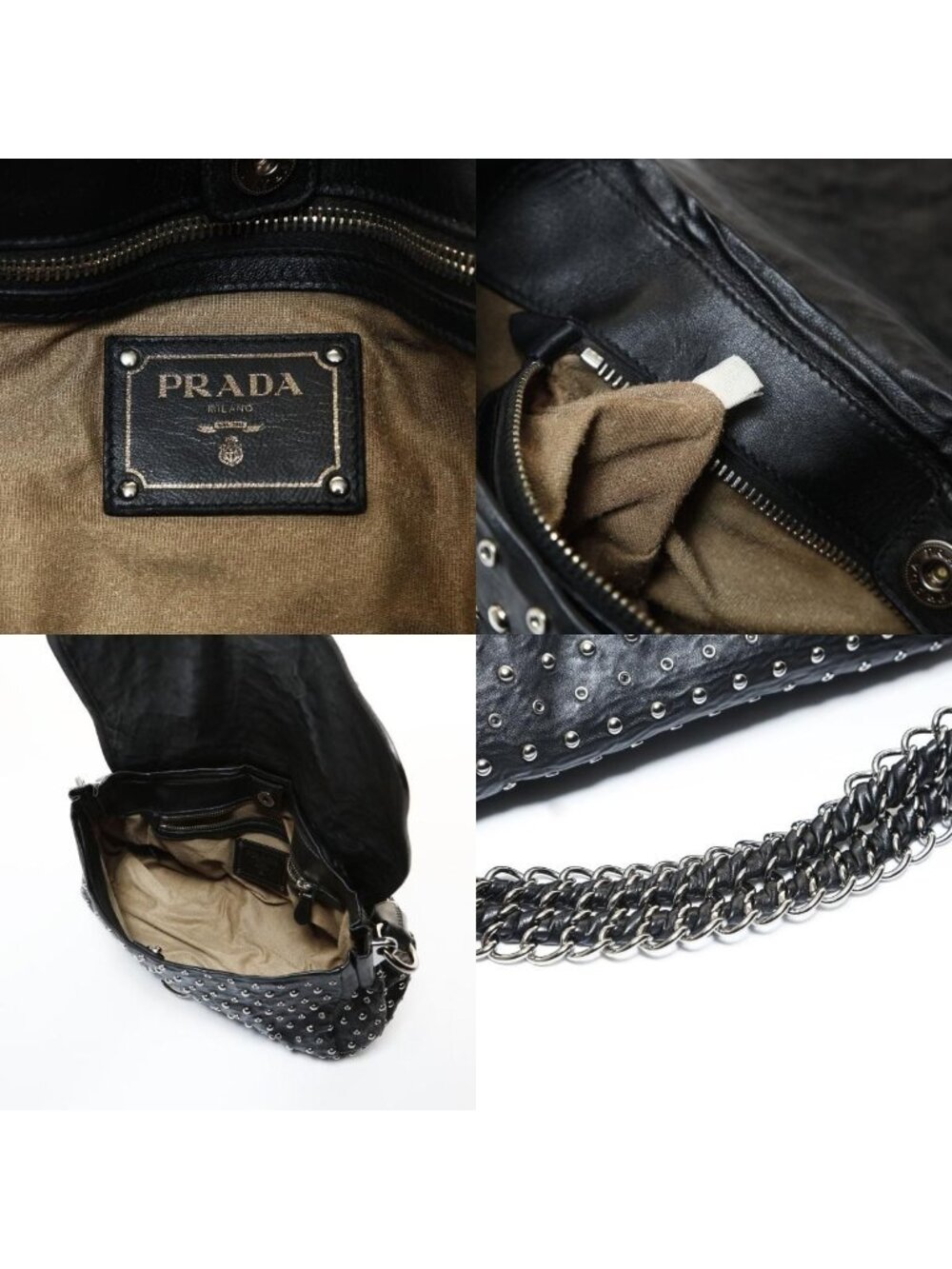 ★SOLD★ Prada Shoulder Bag Studded Chain Silver - Picture 10 of 10